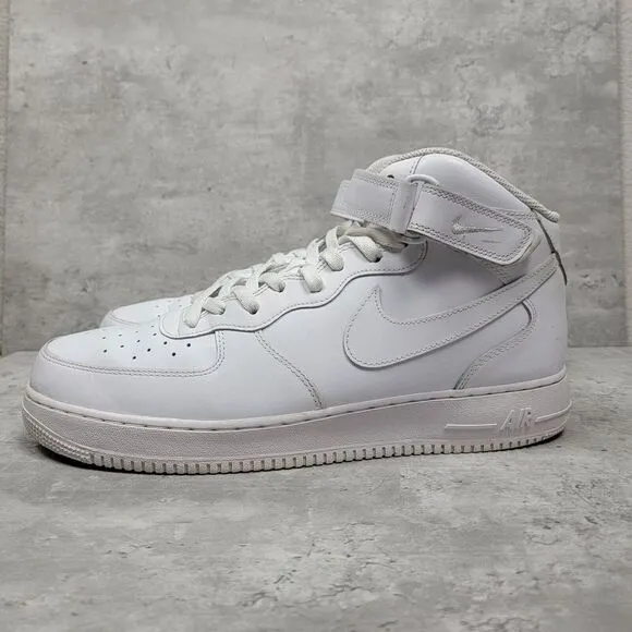 Nike‎ Mens Size 14 Air Force 1 Mid Shoes Sneakers Triple White CW2289-111