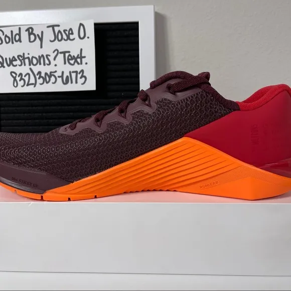 NIKE METCON 5 NIGHT MAROON ORANGE MENS TRAINING SHOES SIZE 9 WEIGHTLIFTING GYM R