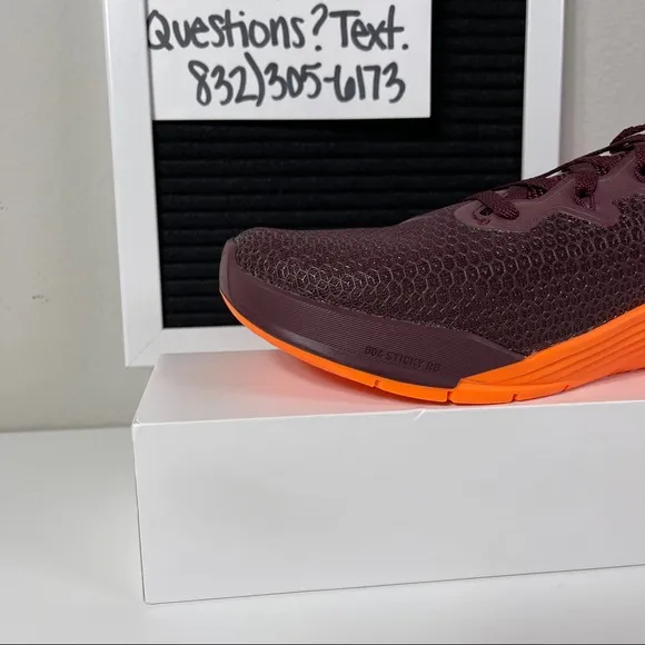 NIKE METCON 5 NIGHT MAROON ORANGE MENS TRAINING SHOES SIZE 9 WEIGHTLIFTING GYM R
