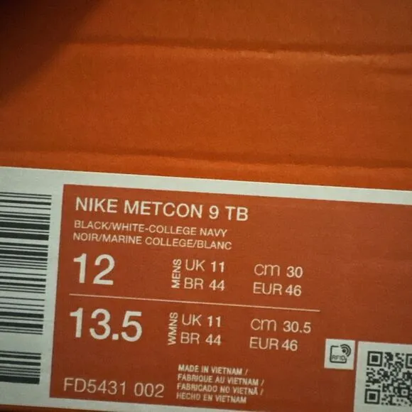 Nike Metcon 9 TB Training Black College Navy Men's Size 12 FD5431-002 NWT