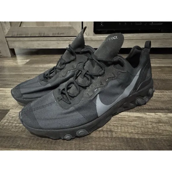 Nike React Element 55 Men's Sz 13 Triple Black  Sneaker Running Shoes BQ6166-008