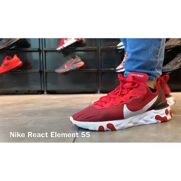 Nike React Element 55 Team Red BQ6166-601 Men 13 Athletic Shoes Running
