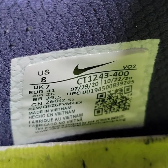 Nike React Metcon Turbo Shoes Mens Sz 8 Blue Yellow Training Athletic CT1243-400