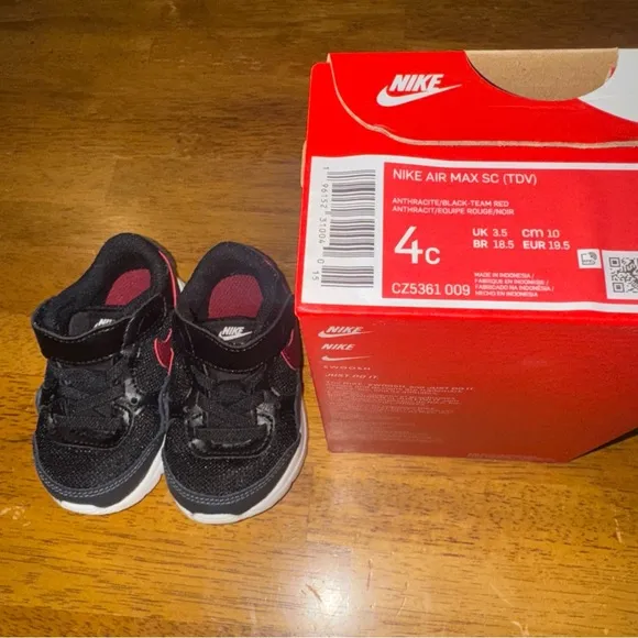 Nike Toddler's Air Max SC TDV Shoes Black Red 4c Lace &amp; Strap New With Tags