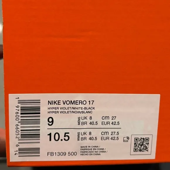 Nike Vomero 17 Running Shoes Hyper Violet/Black/Vivid Grape/White