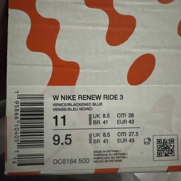 Nike Women 11 Men 9.5 Renew Ride 3 Athletic Shoes Venice DC8184-500