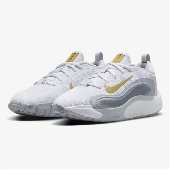 Nike IsoFly Baskeyball Shoes Girls Size 1Y 1 White Metallic Gold Grey FN4384-100