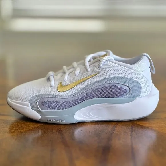 Nike IsoFly Baskeyball Shoes Girls Size 1Y 1 White Metallic Gold Grey FN4384-100