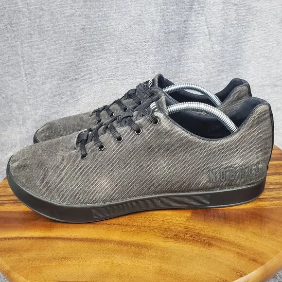 Nobull Shoes Men's 12 Black Canvas Lace Up Training Gym Sneakers NO INSOLES