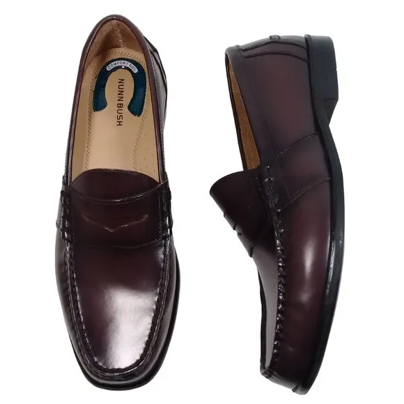 Nunn Bush Men's Lincoln Moc Toe Penny Loafer Brown Leather Shoes Size 12M