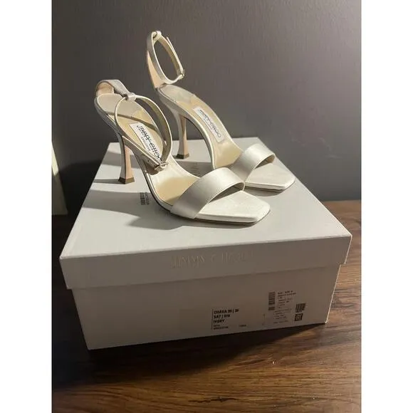 NWB JIMMY CHOO Women's CHAVA 90 SATIN High-Heel IVORY Sandals EUR 36 US 6
