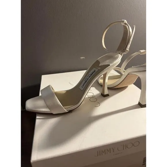NWB JIMMY CHOO Women's CHAVA 90 SATIN High-Heel IVORY Sandals EUR 36 US 6