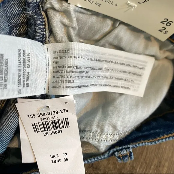 nwt abercrombie high rise skinny jean medium wash distressed size 26/2 regular