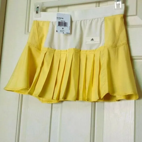 NWT Adidas Stella McCartney Tennis Skirt Pleated S Small white yellow