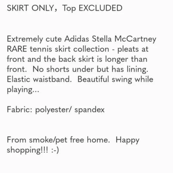 NWT Adidas Stella McCartney Tennis Skirt Pleated S Small white yellow