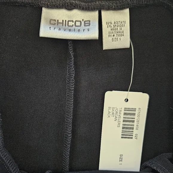 NWT Chico's Travelers Classic Jordan Minimalist Midi Swing Skirt in Black M/8