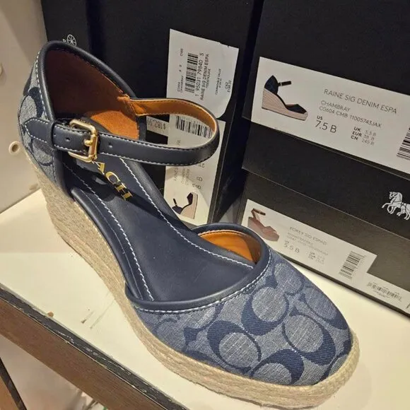 NWT - COACH Raine Espadrille In Signature Denim Sandal - size 5 US left