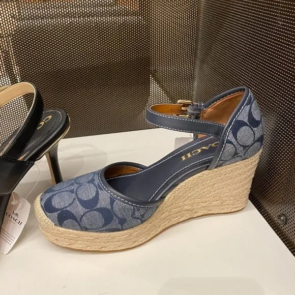 NWT - COACH Raine Espadrille In Signature Denim Sandal - size 5 US left
