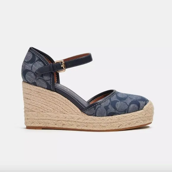 NWT - COACH Raine Espadrille In Signature Denim Sandal - size 5 US left