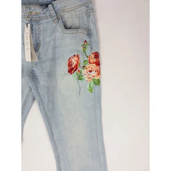 NWT Grace in LA Jeans Womens 31 Lightwash Bootcut High Rise Floral Cotton Blend