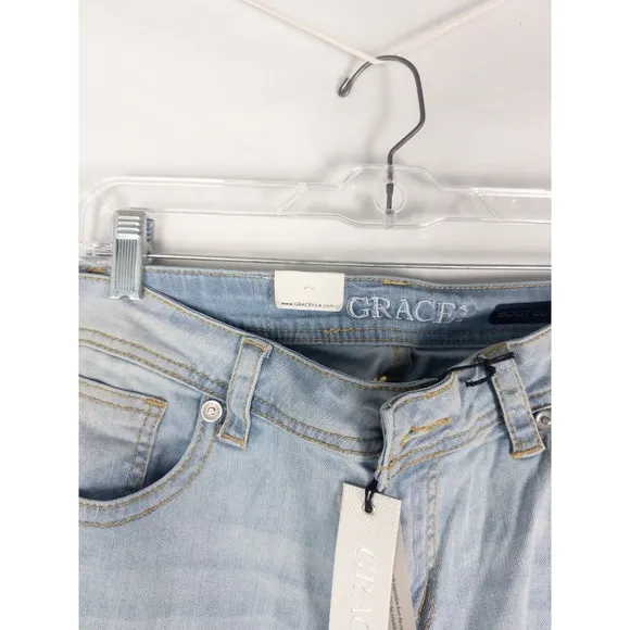 NWT Grace in LA Jeans Womens 31 Lightwash Bootcut High Rise Floral Cotton Blend