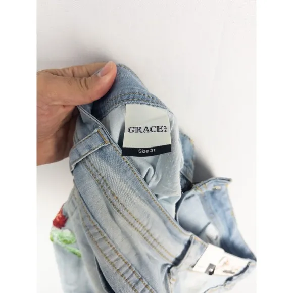 NWT Grace in LA Jeans Womens 31 Lightwash Bootcut High Rise Floral Cotton Blend