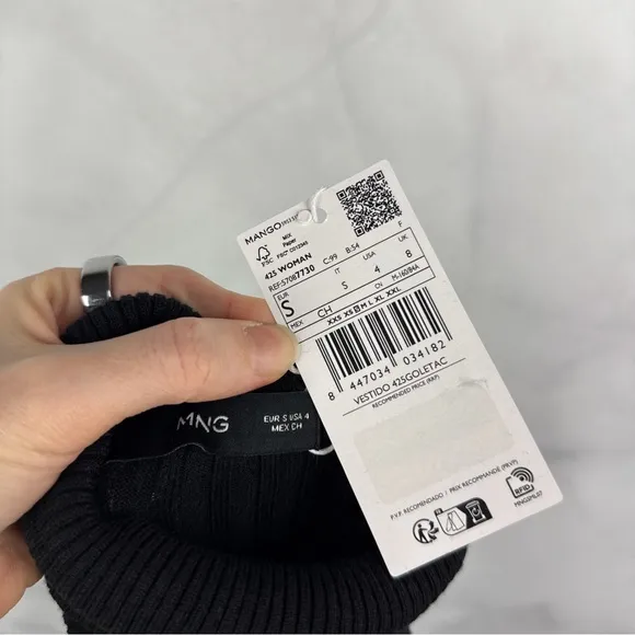 NWT Mango Mng Turtleneck Ribbed Knit Long Sleeved Midi Dress Black Minimalist S