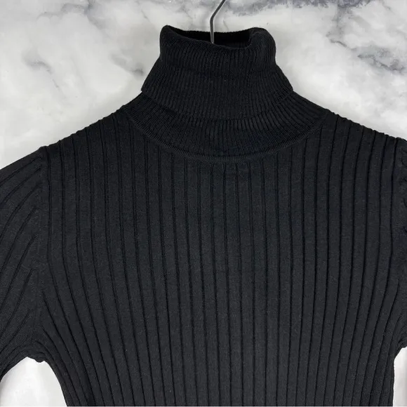 NWT Mango Mng Turtleneck Ribbed Knit Long Sleeved Midi Dress Black Minimalist S