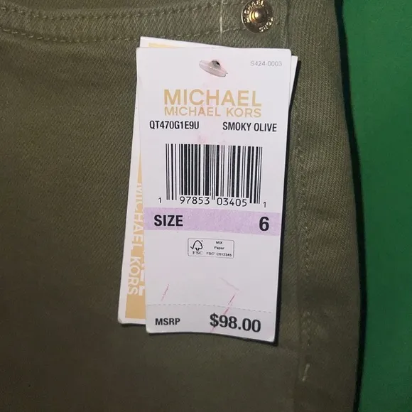 NWT Michael By Michael Kors Olive Button-Front Denim Skirt size 6
