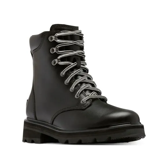 NWT SOREL Womens Black 1&quot; Platform Lennox Toe Block Heel Leather Boots Shoes 6
