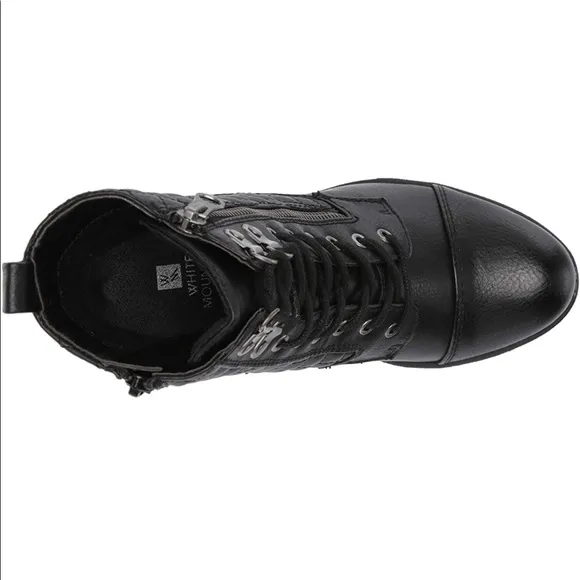 NWT WHITE MOUNTAIN Shoes Dorsett Women's Lace-up Stacked Heel Bootie Black Sz 9