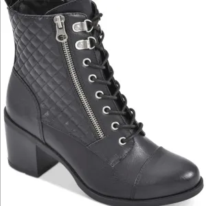 NWT WHITE MOUNTAIN Shoes Dorsett Women's Lace-up Stacked Heel Bootie Black Sz 9