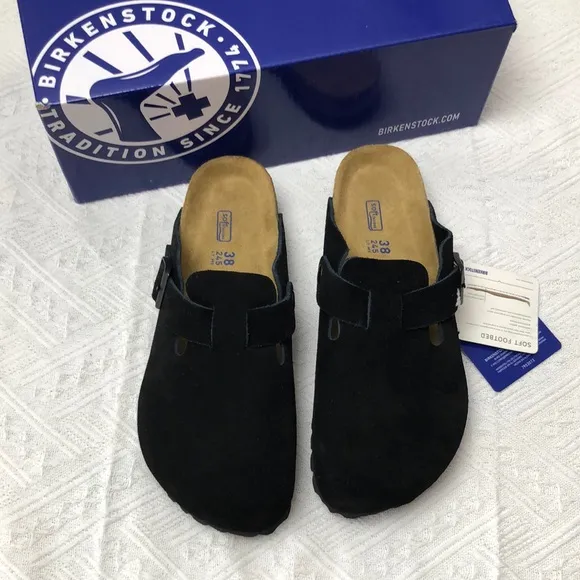 🥤NWT Women's Black Suede Birkenstock Boston Shoes - Narrow Fit