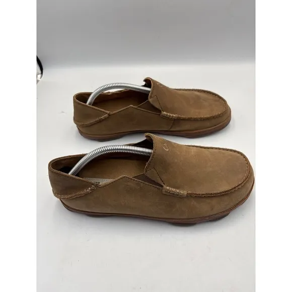 OluKai Mens Moloā Brown Suede Flat Slip On Loafers Shoes 9.5M