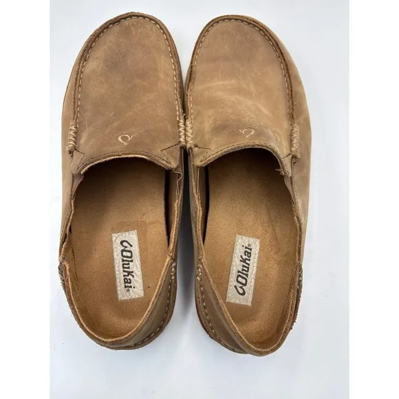 OluKai Mens Moloā Brown Suede Flat Slip On Loafers Shoes 9.5M