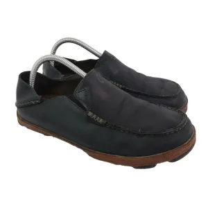 Olukai Moloa Mens Size 8.5 Black Leather Casual Loafer Shoes 10128 4033