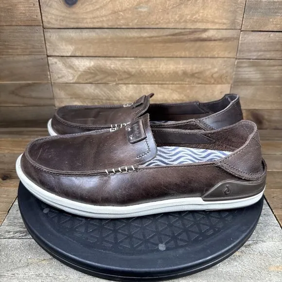 Olukai Kakaha Mens 8.5 Brown Leather Slip On Shoes Casual Comfort Shoes