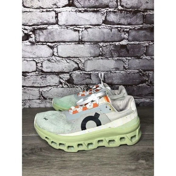 On Cloud Wide Lime Green Gray White LaceUp Gym Running Shoes Women Sz 39EU/8M US