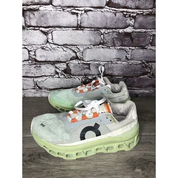 On Cloud Wide Lime Green Gray White LaceUp Gym Running Shoes Women Sz 39EU/8M US