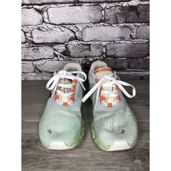 On Cloud Wide Lime Green Gray White LaceUp Gym Running Shoes Women Sz 39EU/8M US