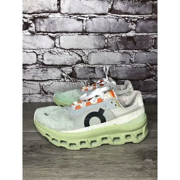 On Cloud Wide Lime Green Gray White LaceUp Gym Running Shoes Women Sz 39EU/8M US