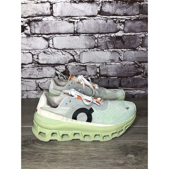On Cloud Wide Lime Green Gray White LaceUp Gym Running Shoes Women Sz 39EU/8M US
