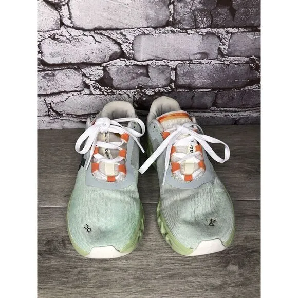 On Cloud Wide Lime Green Gray White LaceUp Gym Running Shoes Women Sz 39EU/8M US