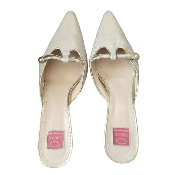 Oscar De La Renta Womens Beige Point Toe SlipOn Mules Shoes Size 8