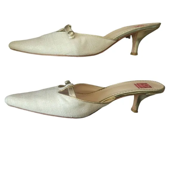 Oscar De La Renta Womens Beige Point Toe SlipOn Mules Shoes Size 8