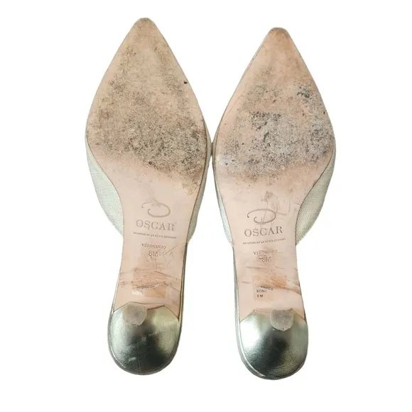 Oscar De La Renta Womens Beige Point Toe SlipOn Mules Shoes Size 8