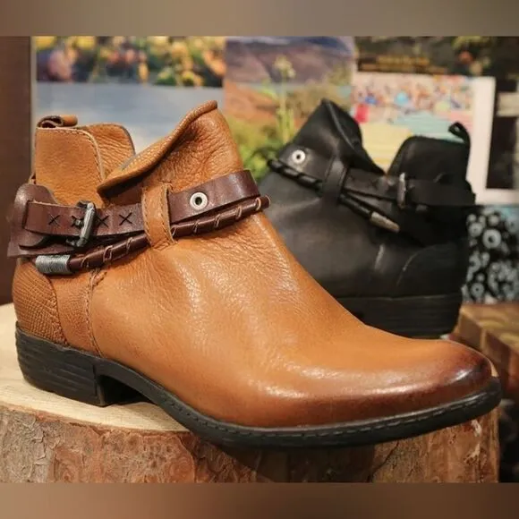 OTBT Low Rider Butterscotch Tan Burnished Leather Strappy Ankle Boots Booties