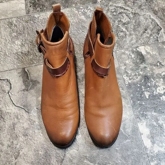 OTBT Low Rider Butterscotch Tan Burnished Leather Strappy Ankle Boots Booties