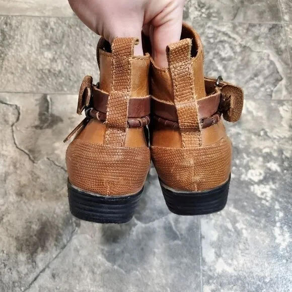 OTBT Low Rider Butterscotch Tan Burnished Leather Strappy Ankle Boots Booties
