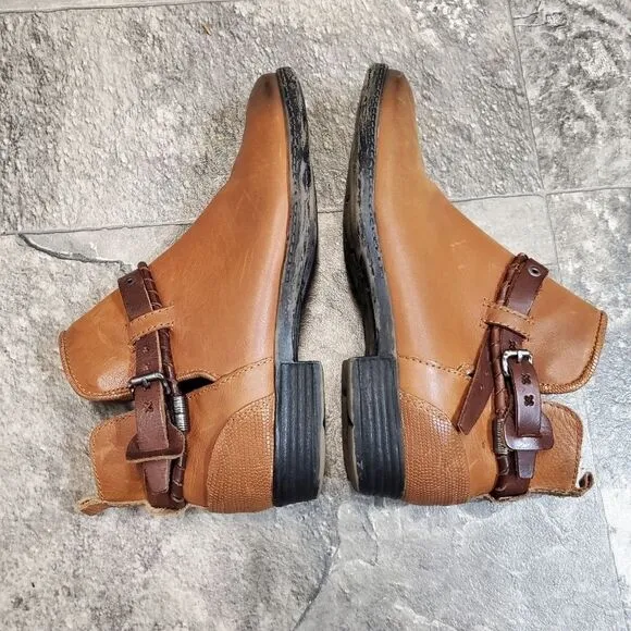OTBT Low Rider Butterscotch Tan Burnished Leather Strappy Ankle Boots Booties